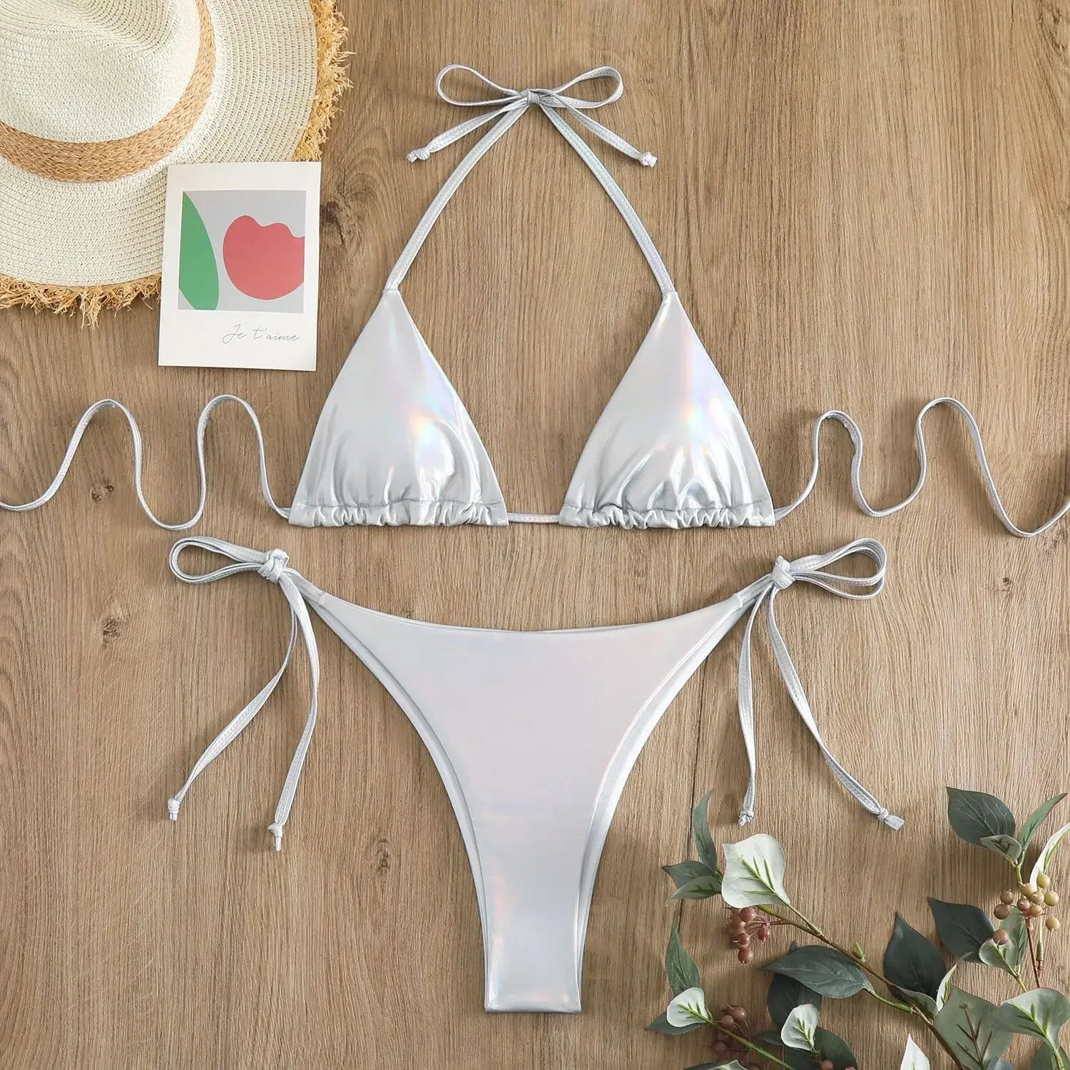 Shimmer Lace-Up Triangle Bikini