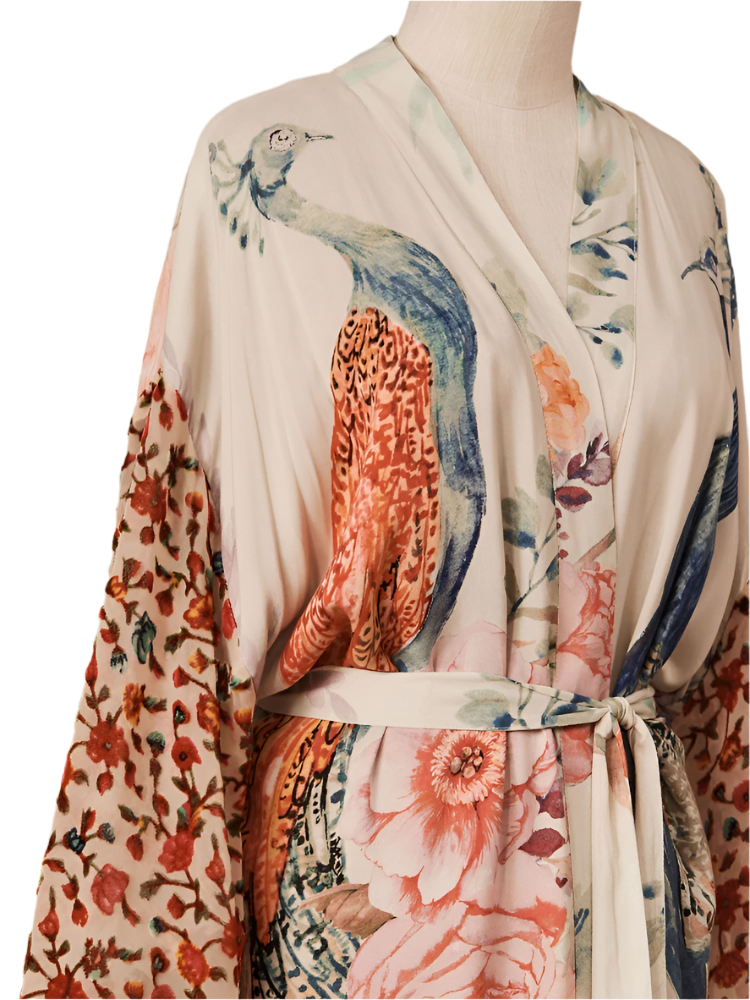 Peacock Print Wrap Kimono