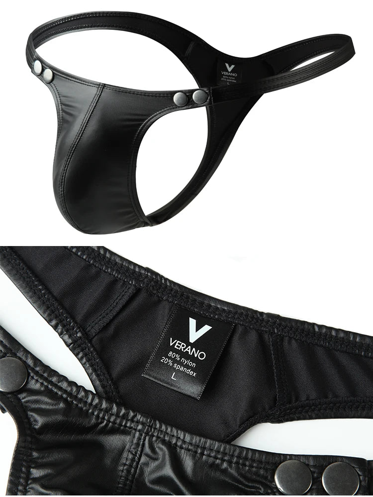 Sexy PU Leather T-Back Thong