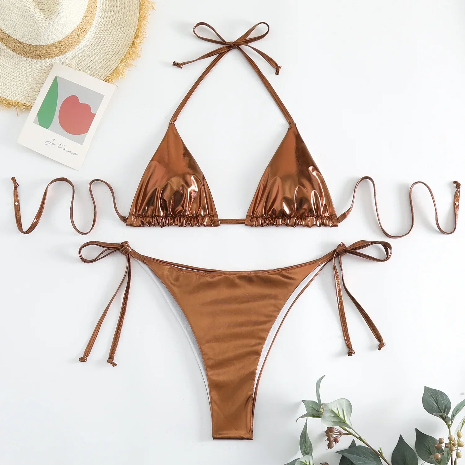 Shimmer Lace-Up Triangle Bikini
