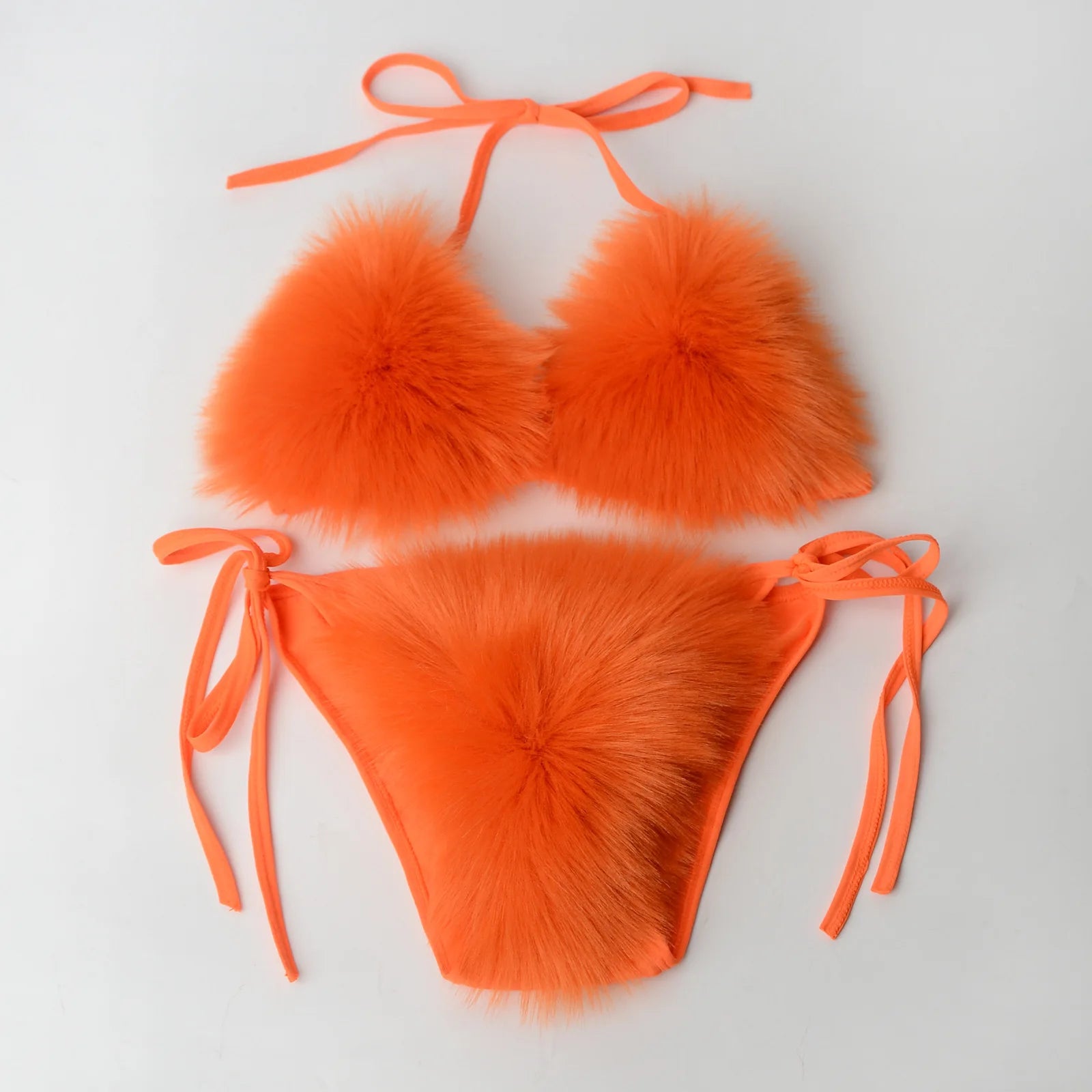 Fur-Embellished Triangle Bikini