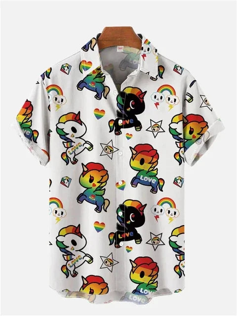 Rainbow Pony Print Men's Short Sleeve Shirt