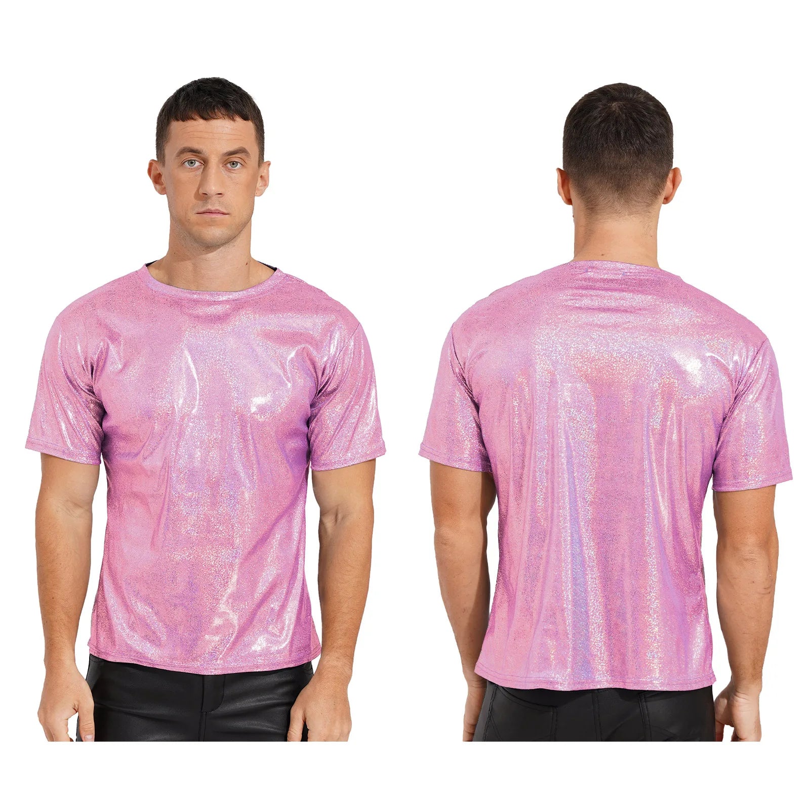 Mens Shiny Top Short Sleeve T-shirt for Rave Party Club