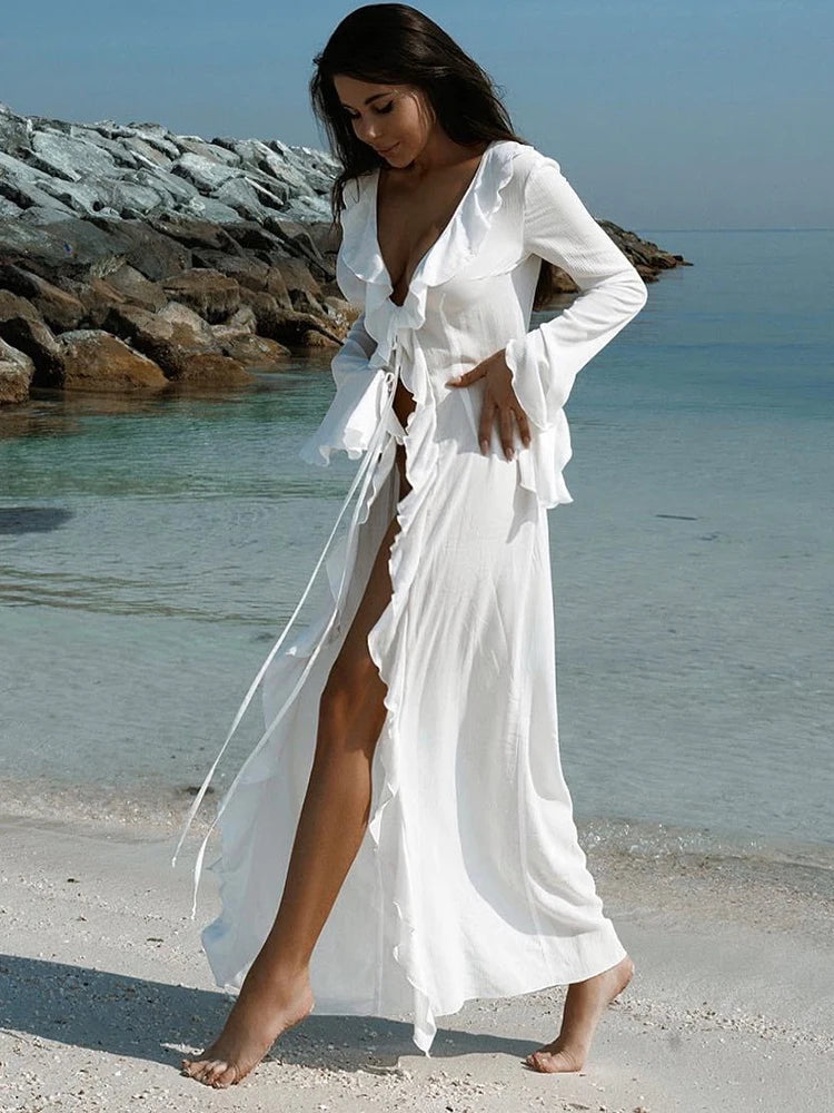 Ruffle Lace-Up Beach Coverup
