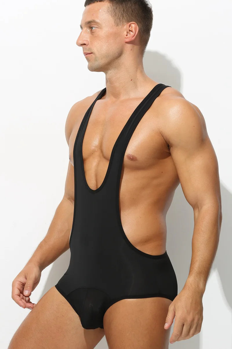 Mens Bodysuit Sleeveless Stretchy Underwear Leotard Jumpsuit