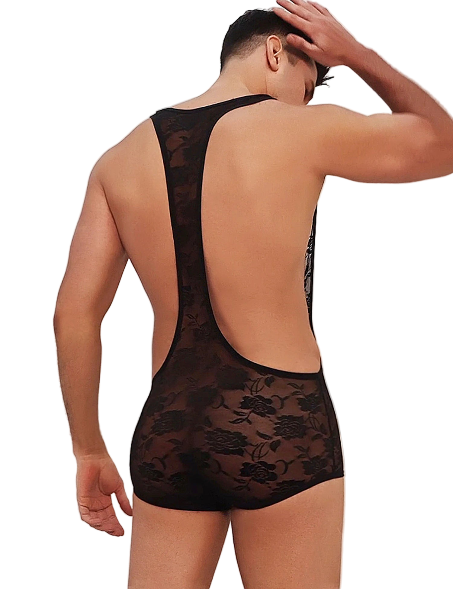 Sexy Men's Lace Bodysuit Jumpsuit