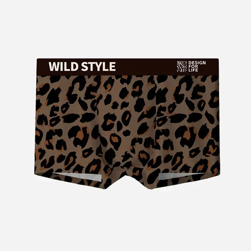 MAIMENG Men's Ice Silk Underwear leopard Underpants Summer Cool Breathable BoxerShorts Leopard Pattern Men's Underwear Sport