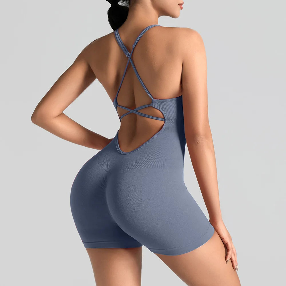 Hollow-Out Suspender Yoga Jumpsuit