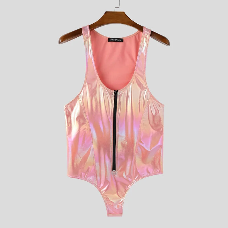 INCERUN Men's Shiny Bodysuit Jumpsuit