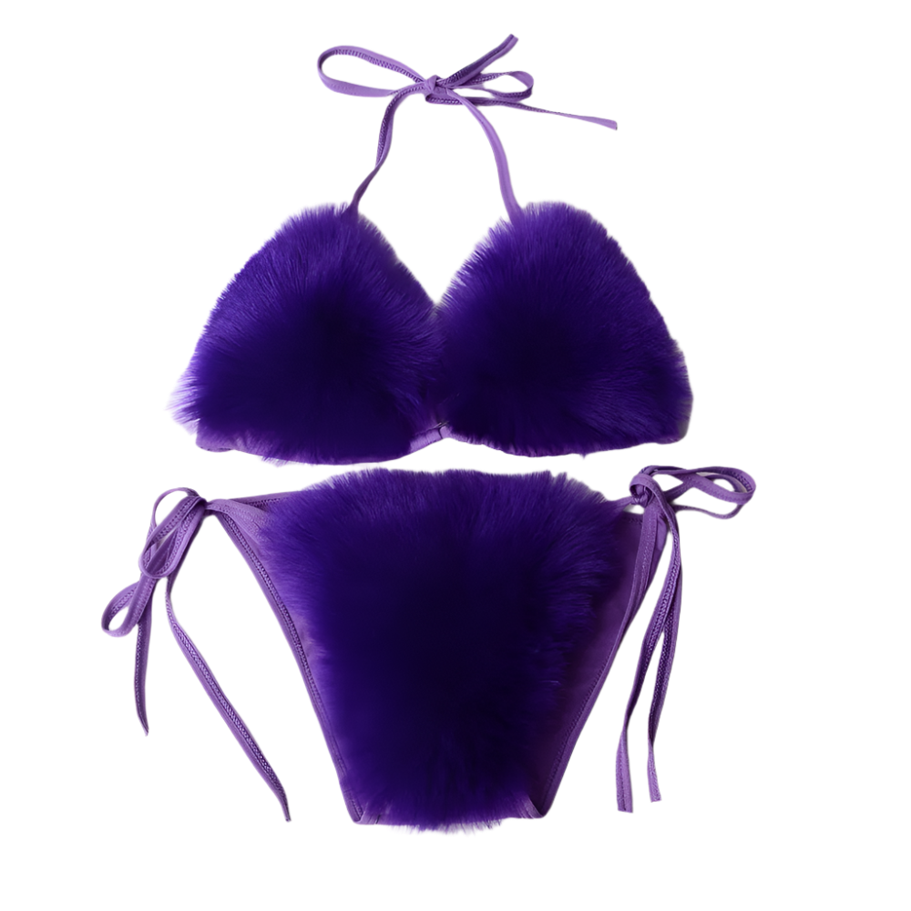 Fur-Embellished Triangle Bikini