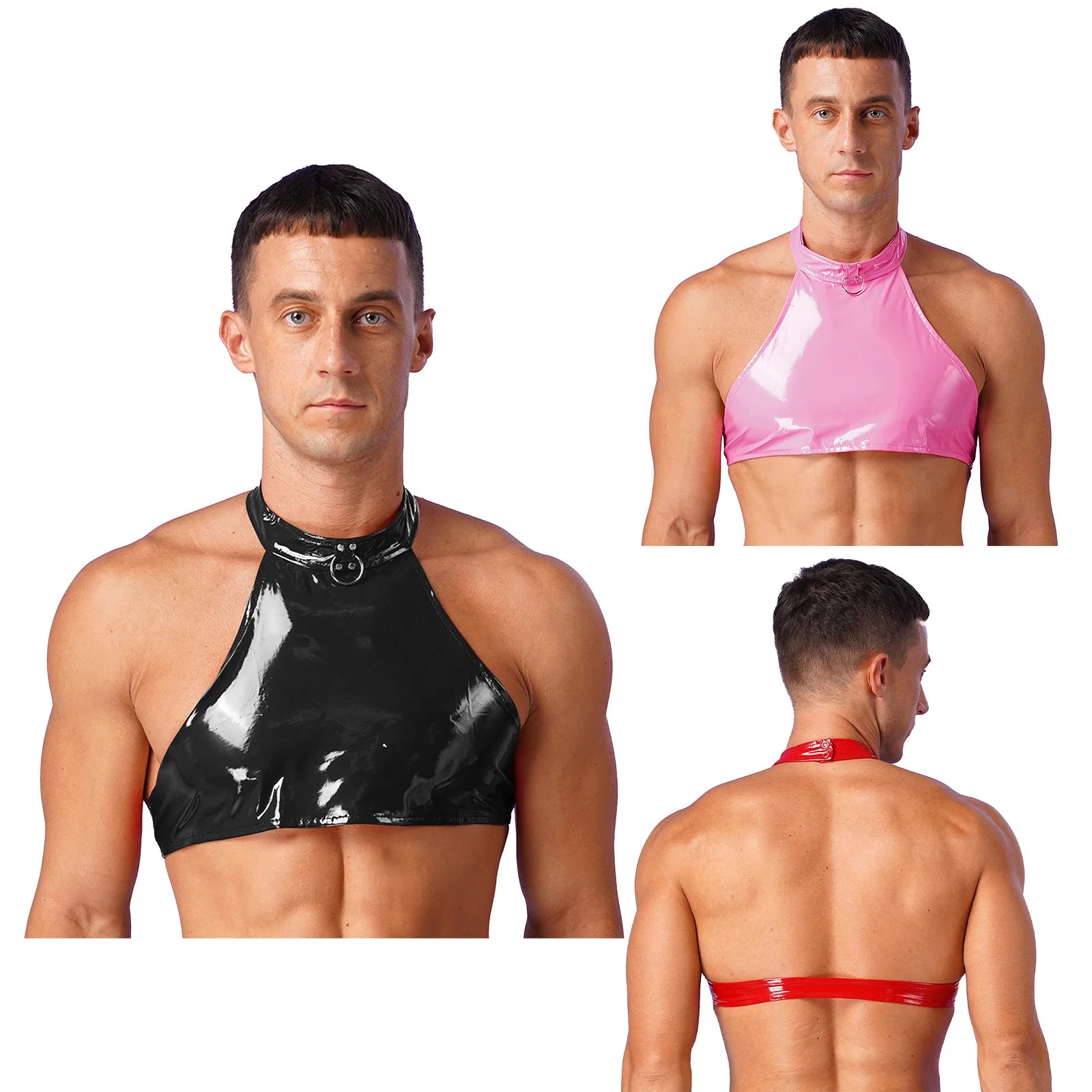 Men's Patent Leather Halter Vest
