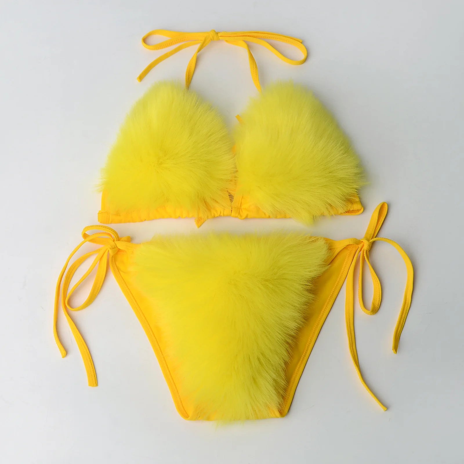Fur-Embellished Triangle Bikini