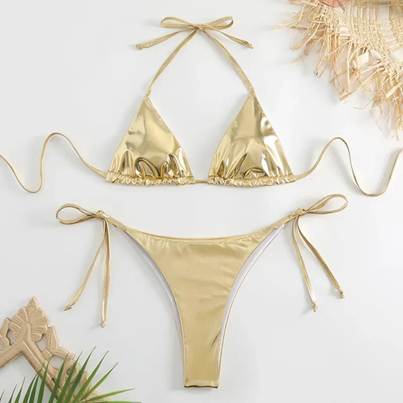 Shimmer Lace-Up Triangle Bikini
