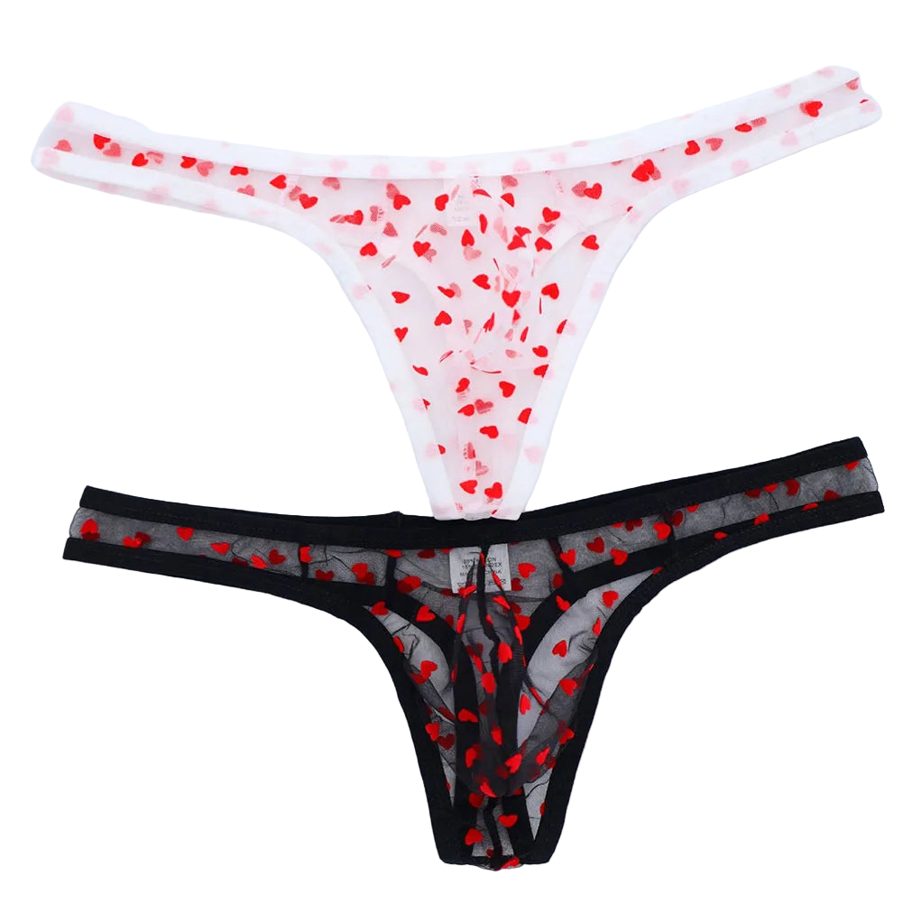 Men's Breathable Heart Printed Thongs Underwear