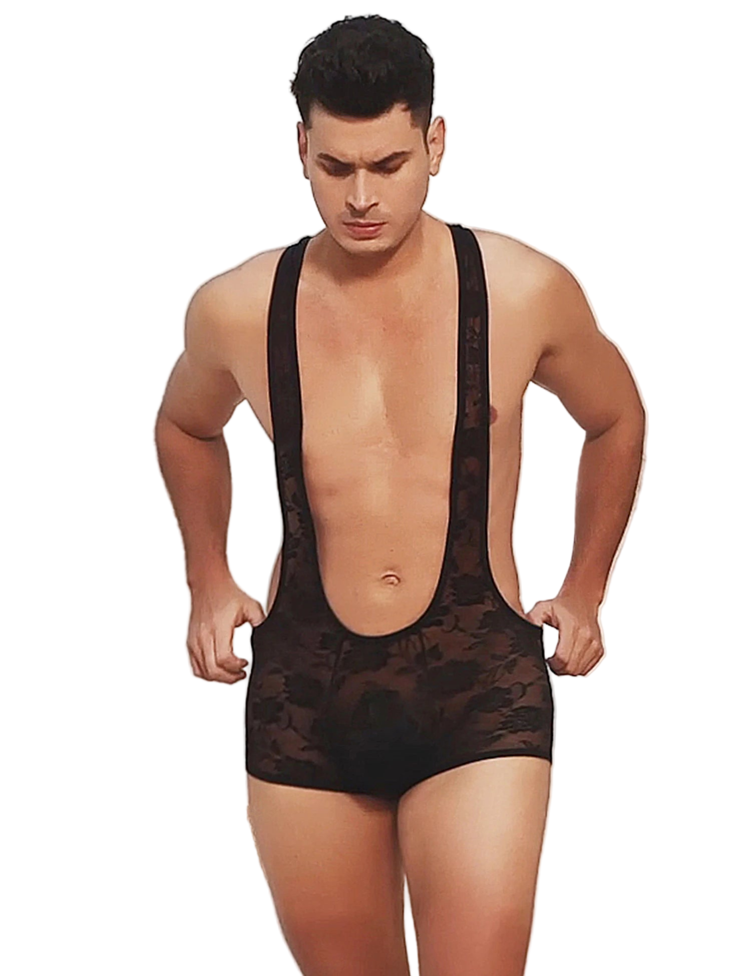 Sexy Men's Lace Bodysuit Jumpsuit