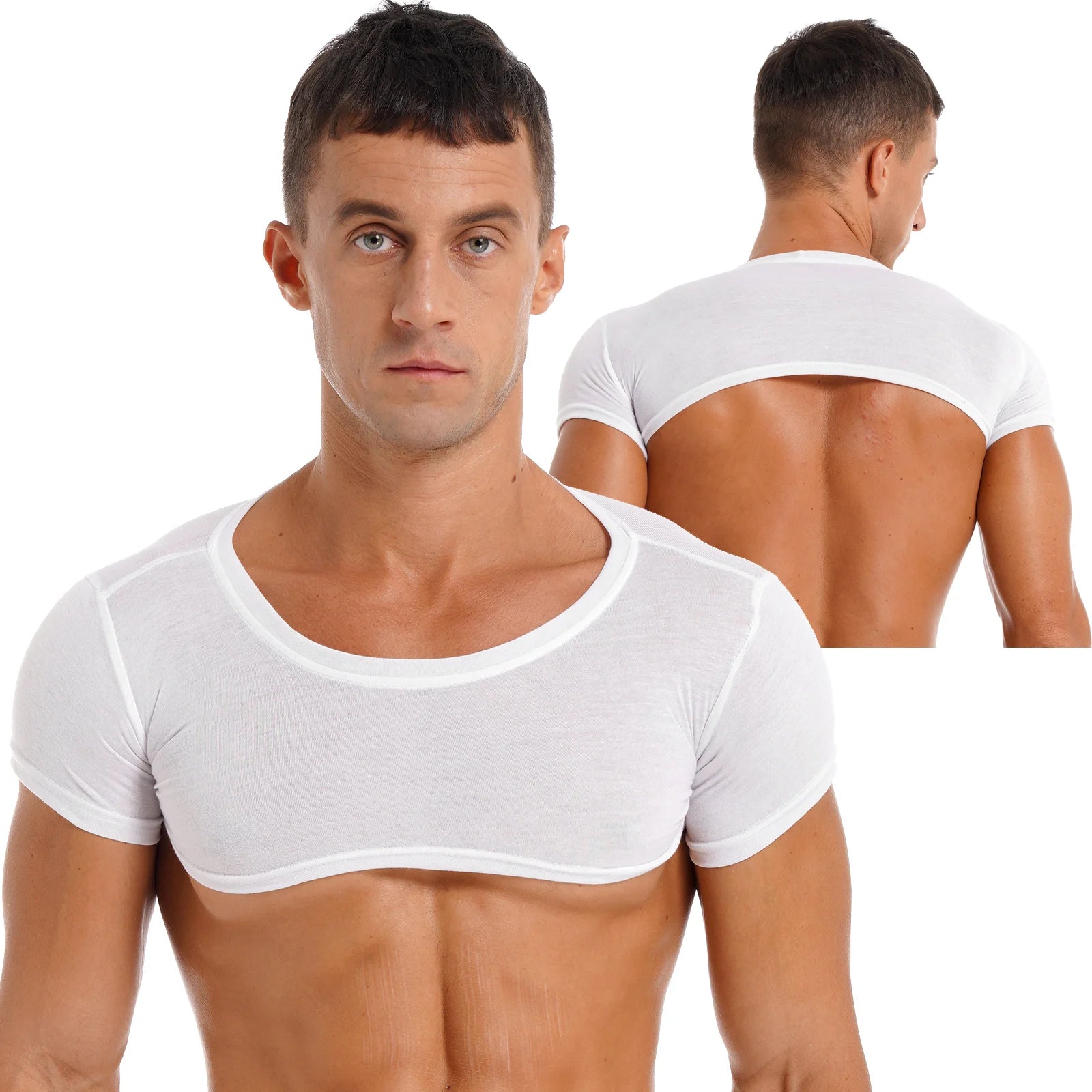 Men's Crop Top Muscle Tee Gym Workout Clubwear Party Outfit