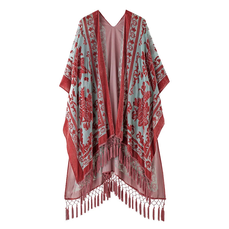 Tassel Plush Beach Kimono