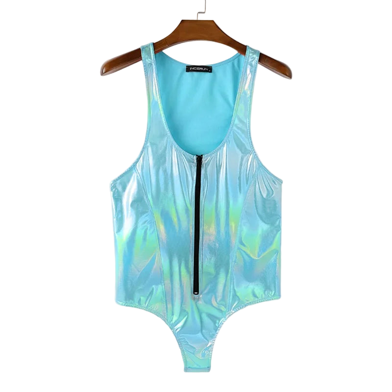INCERUN Men's Shiny Bodysuit Jumpsuit