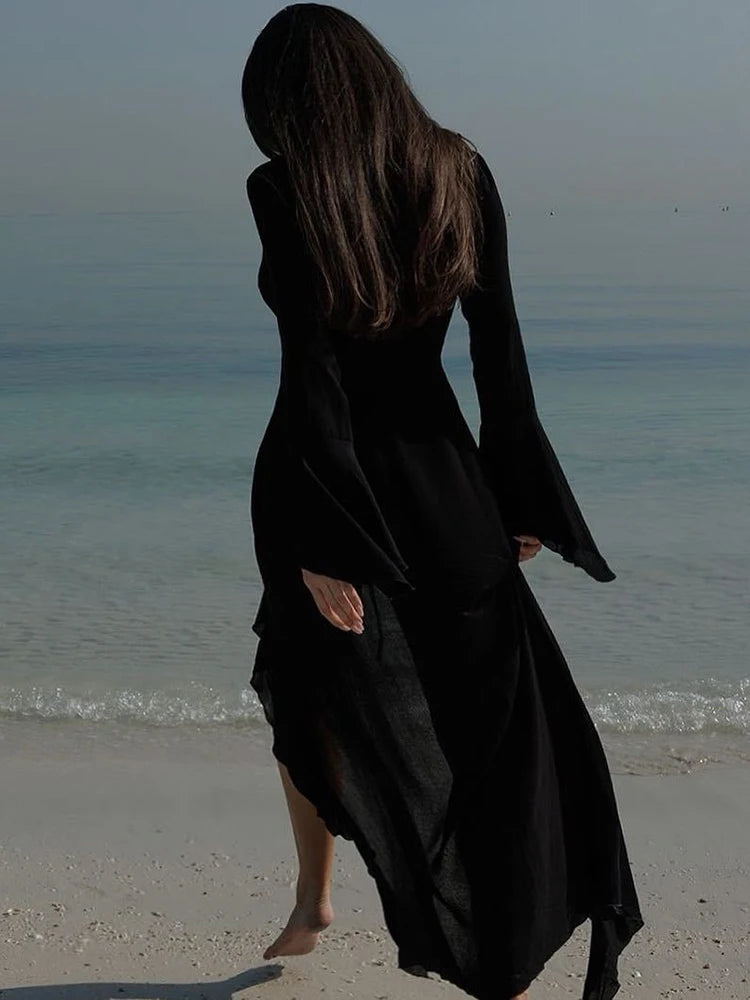 Ruffle Lace-Up Beach Coverup