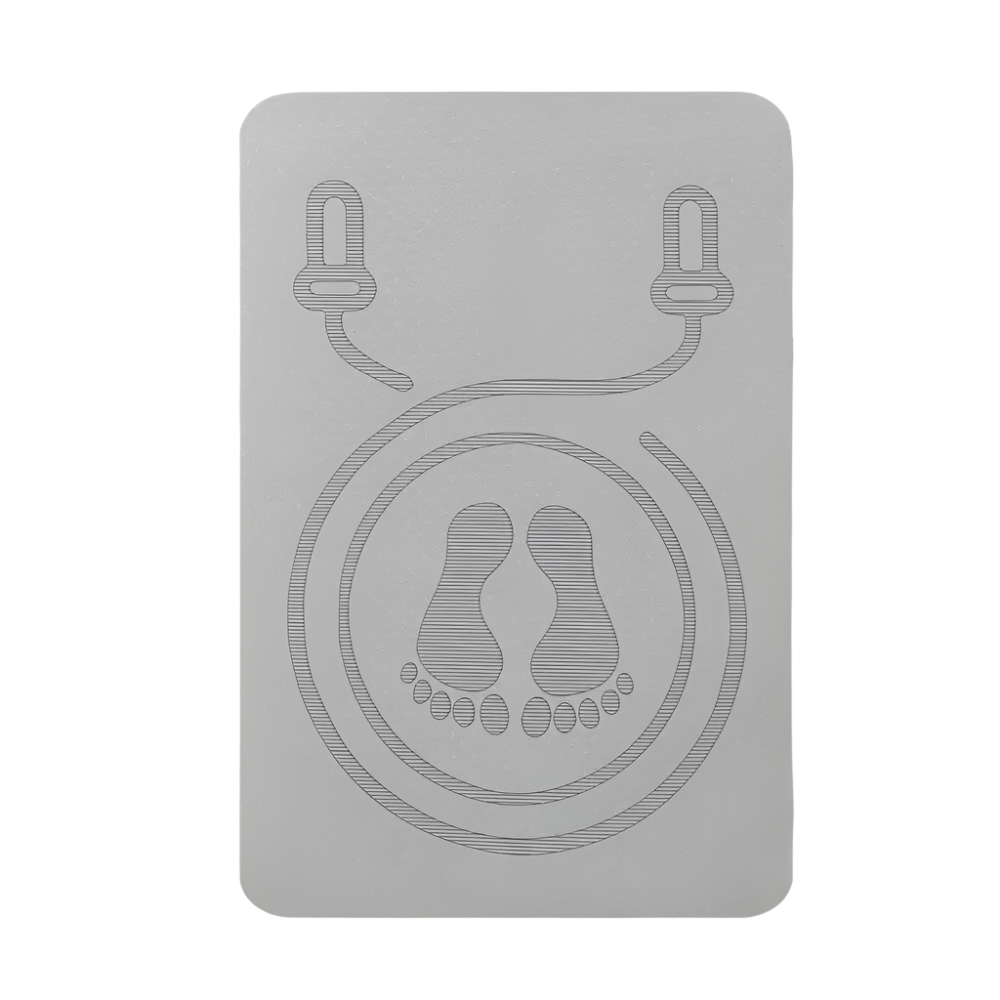 Gray mat with footprints and lanyards design on a white background