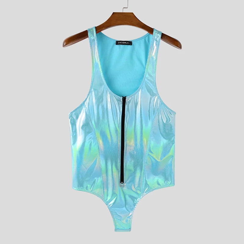 INCERUN Men's Shiny Bodysuit Jumpsuit