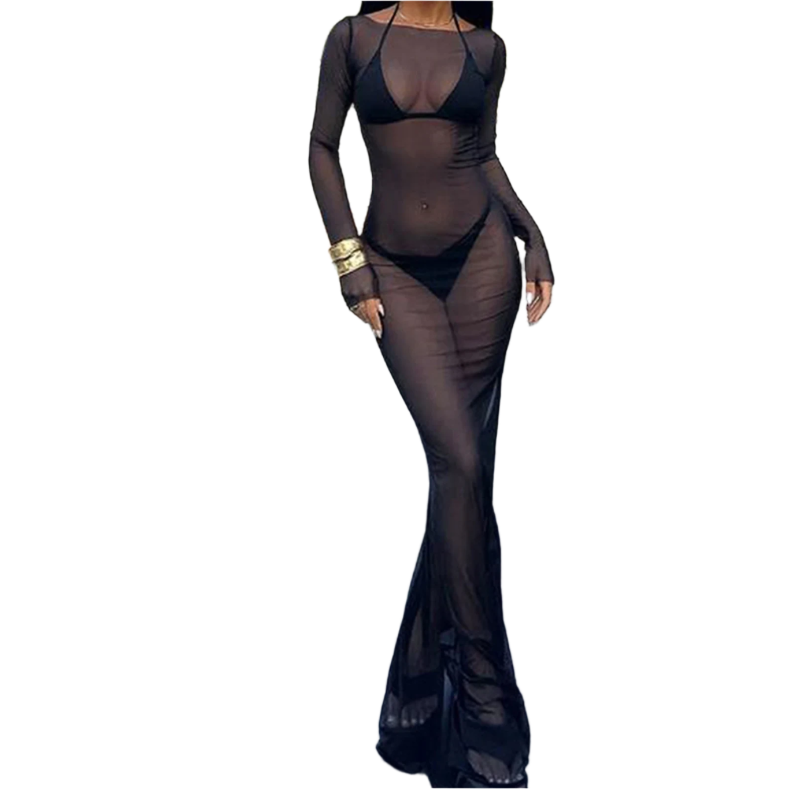 Sheer Mesh Maxi Coverup
