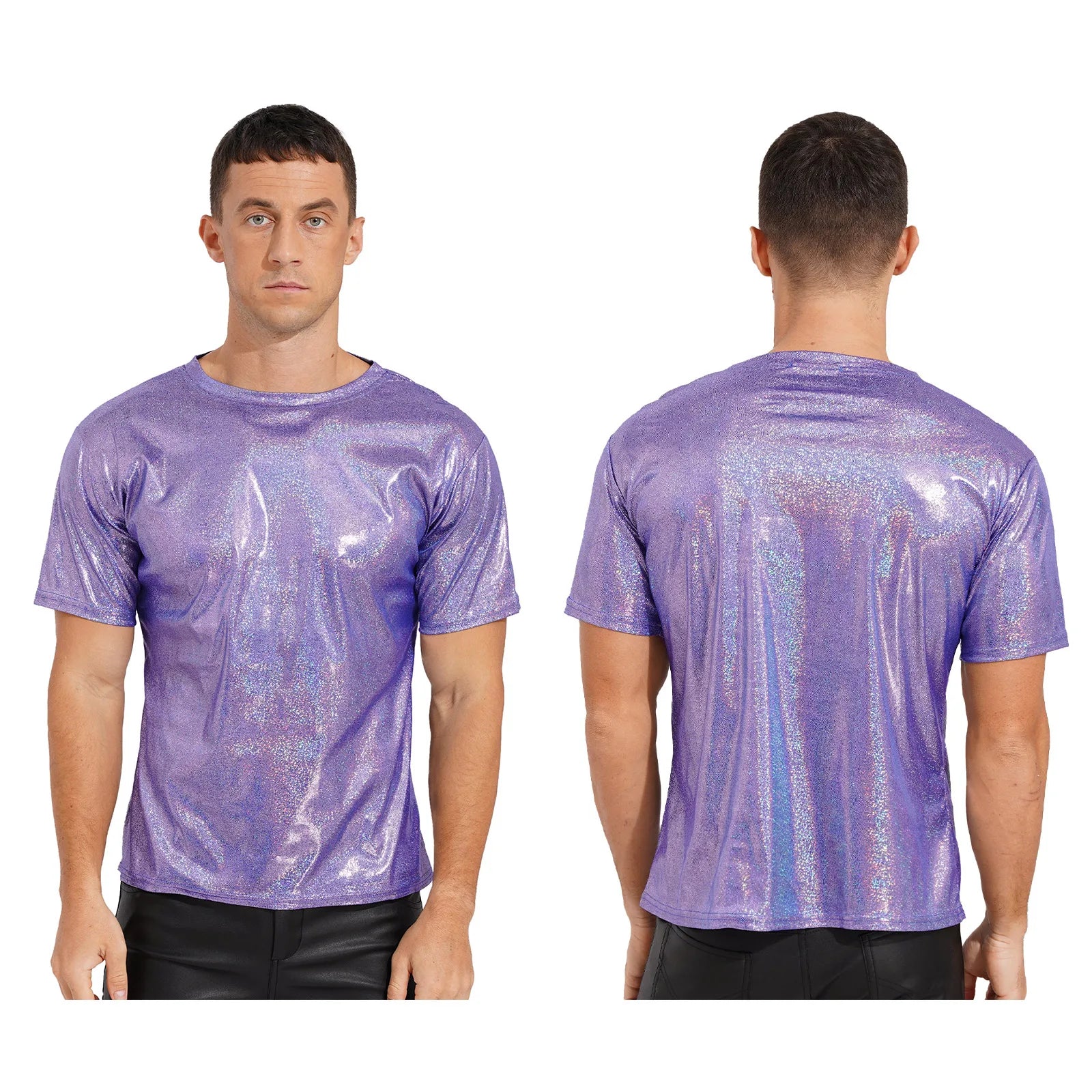 Mens Shiny Top Short Sleeve T-shirt for Rave Party Club