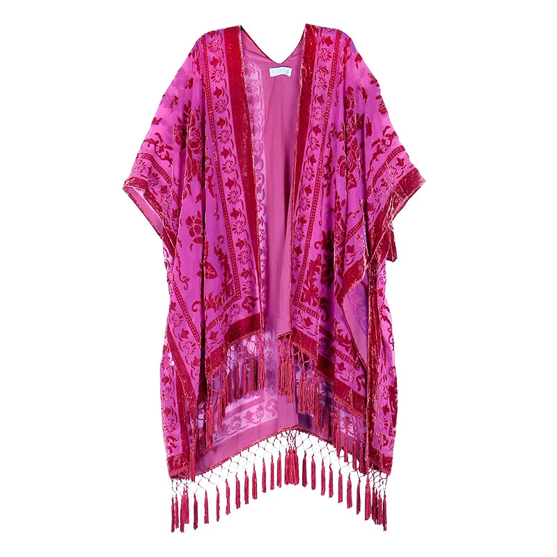 Tassel Plush Beach Kimono