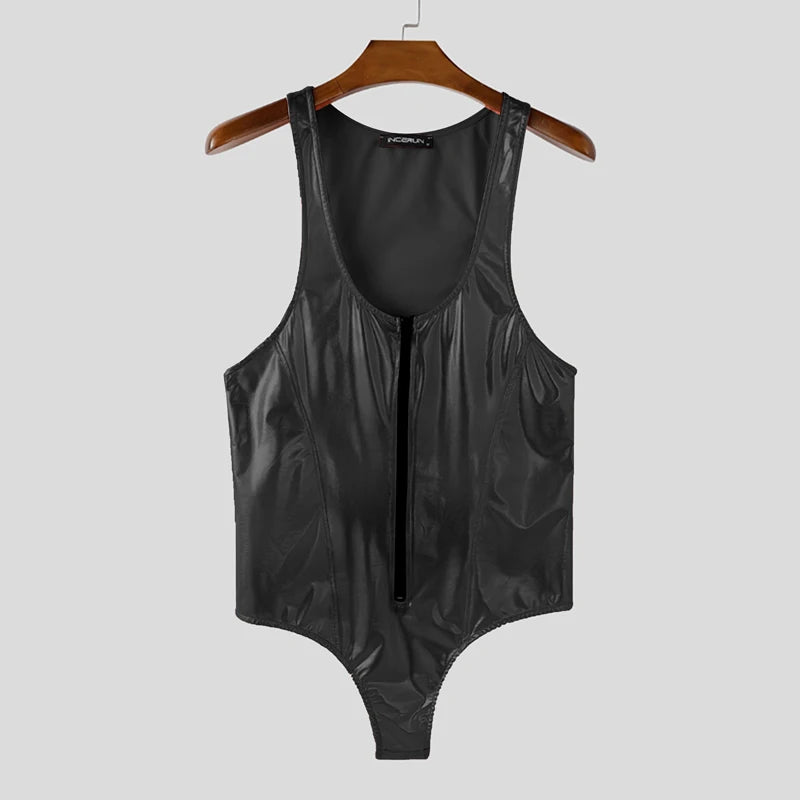 INCERUN Men's Shiny Bodysuit Jumpsuit