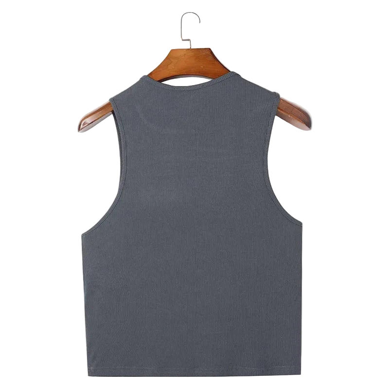 Gray sleeveless shirt on a wooden hanger with 'INCERUN' branding.