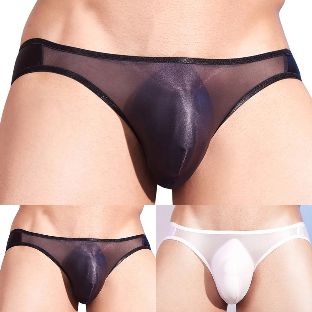 Men's Sheer Shiny Low-Rise Briefs