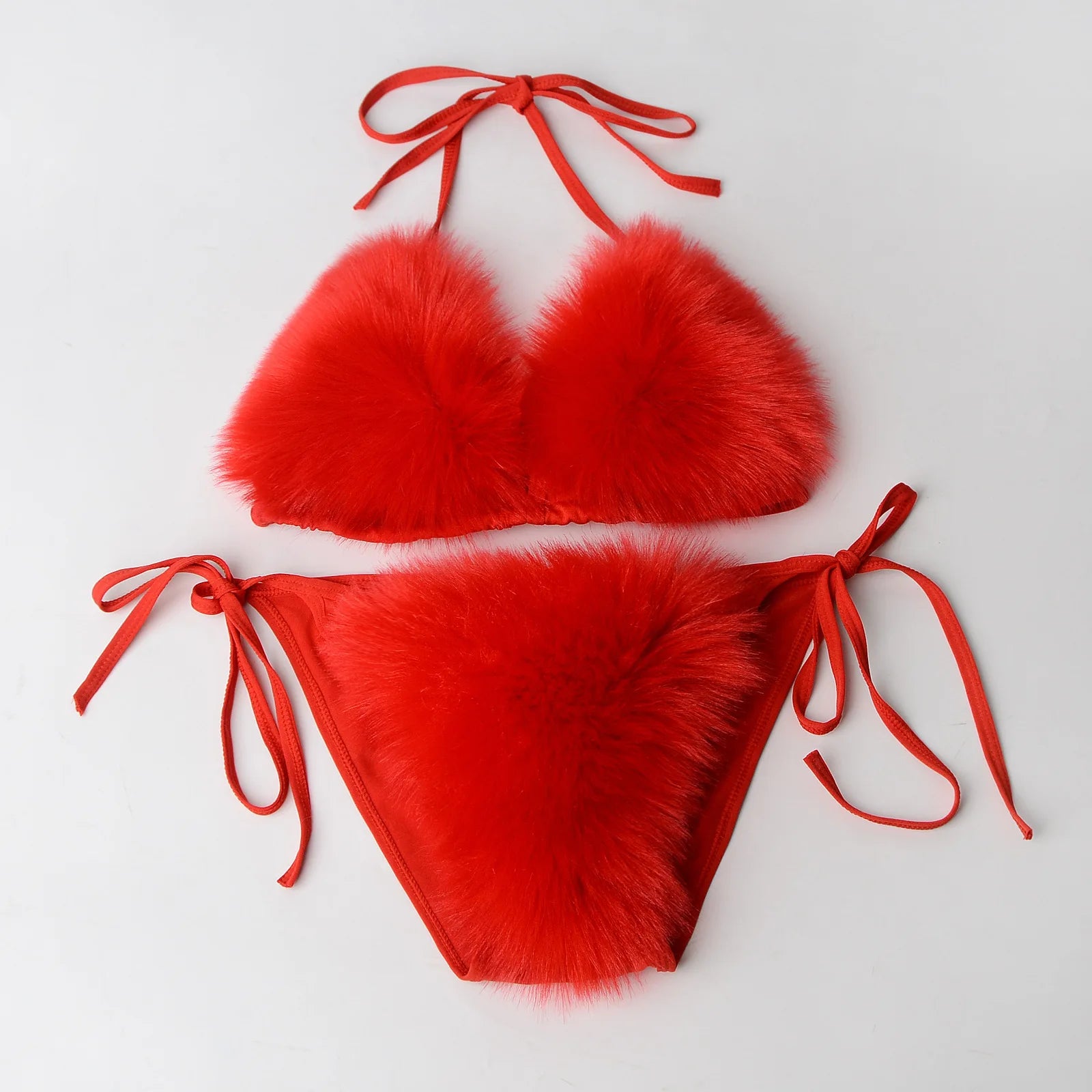 Fur-Embellished Triangle Bikini