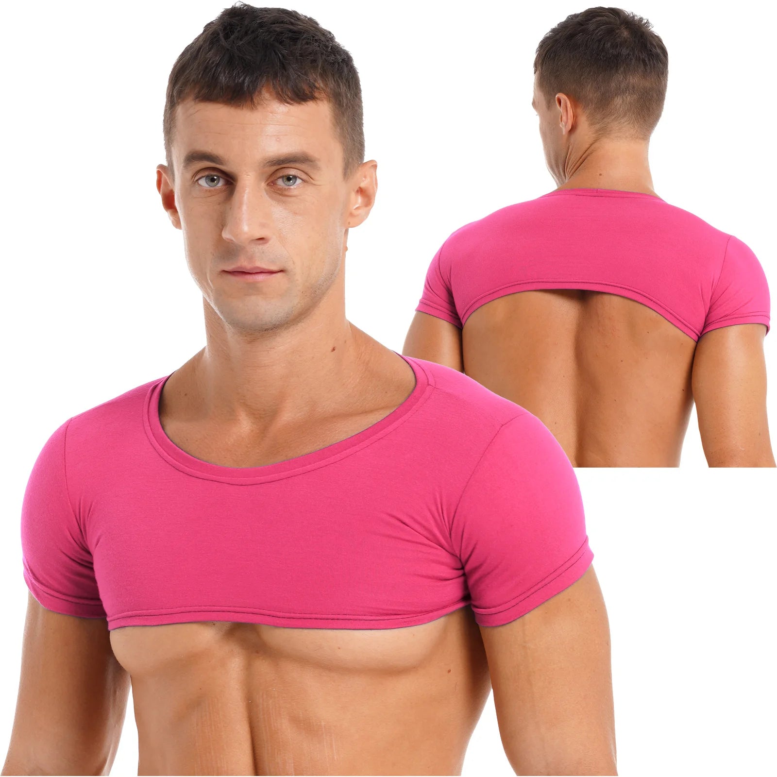 Men's Crop Top Muscle Tee Gym Workout Clubwear Party Outfit