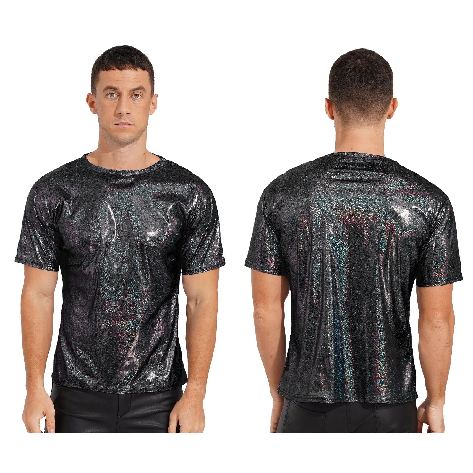 Mens Shiny Top Short Sleeve T-shirt for Rave Party Club