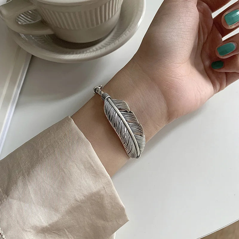 925 Sterling Feather Flower Bracelet