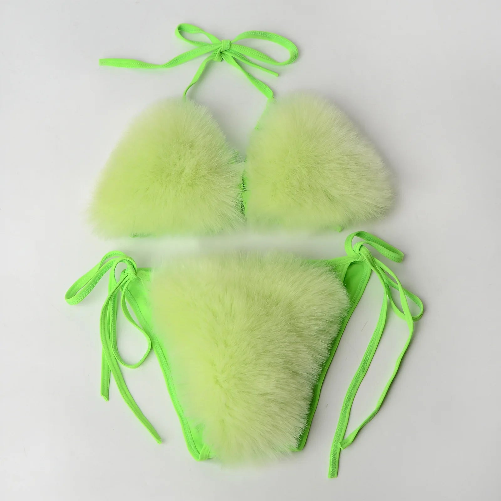 Fur-Embellished Triangle Bikini