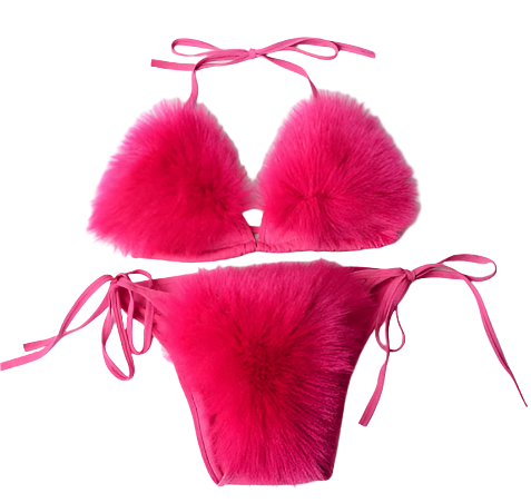 Fur-Embellished Triangle Bikini