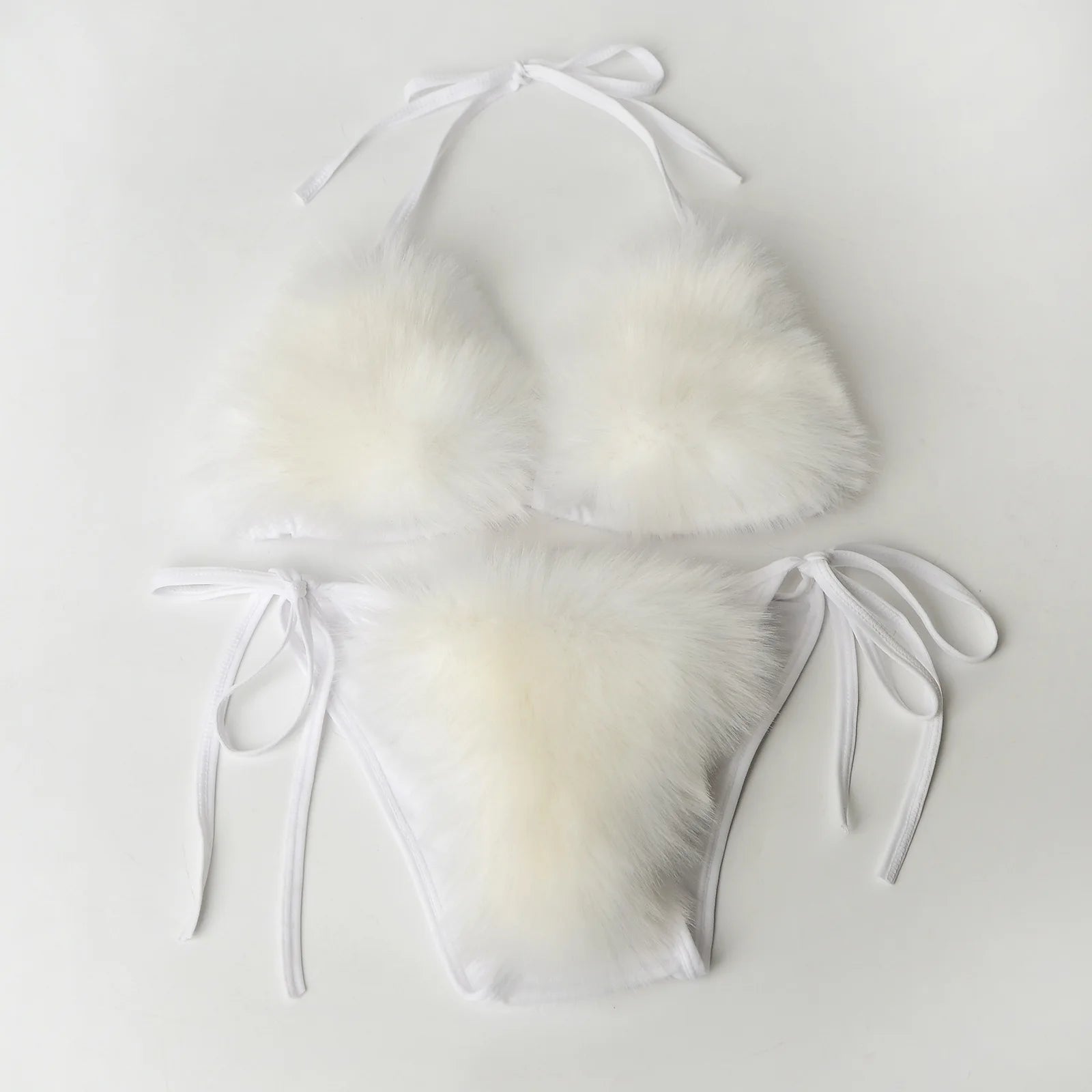 Fur-Embellished Triangle Bikini