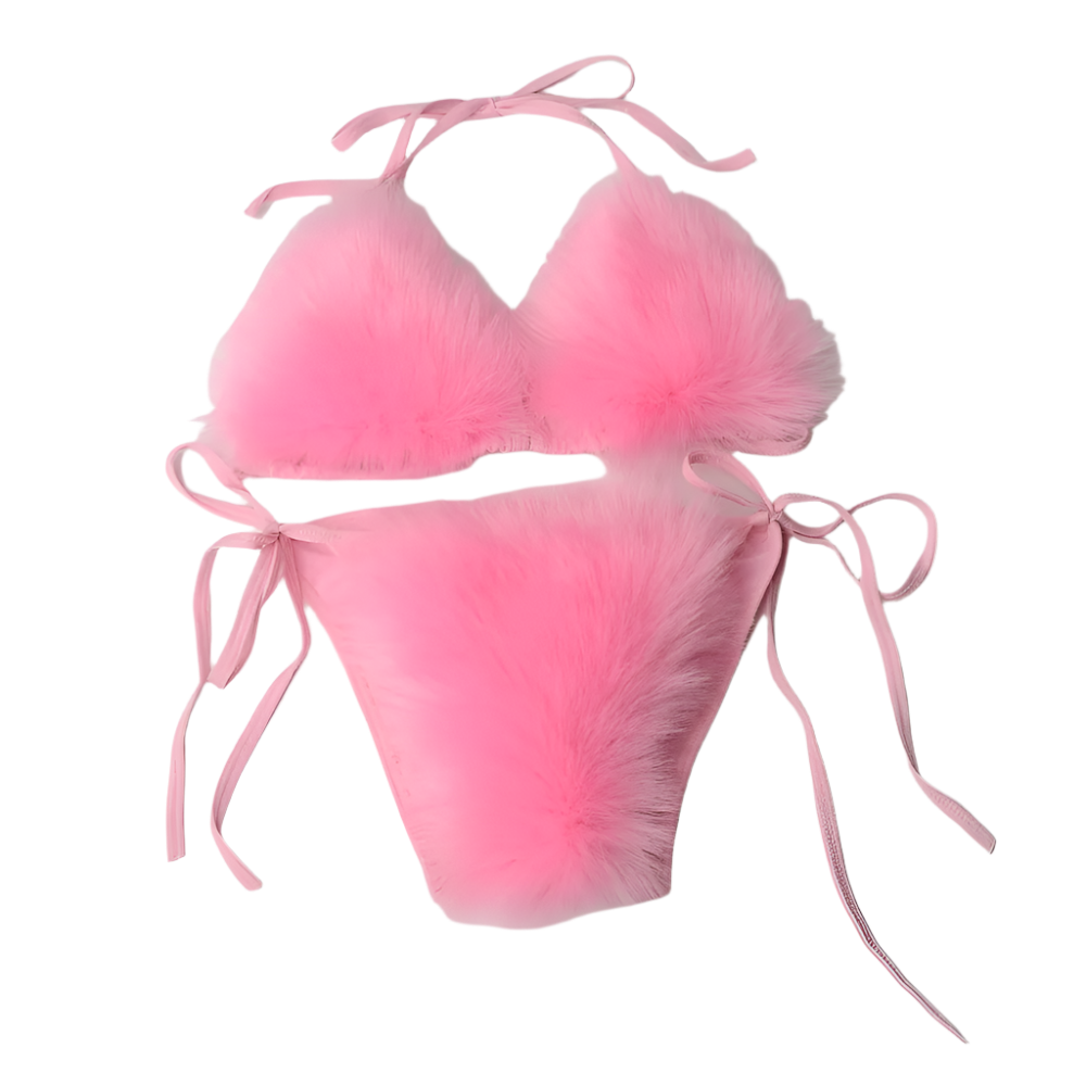 Fur-Embellished Triangle Bikini