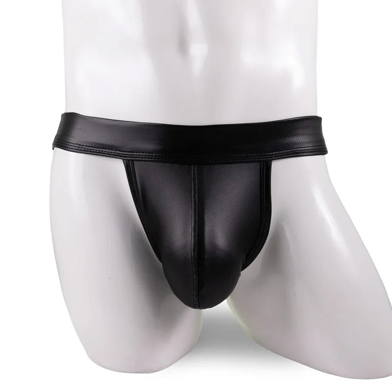 Black Faux Leather Men's Jockstrap