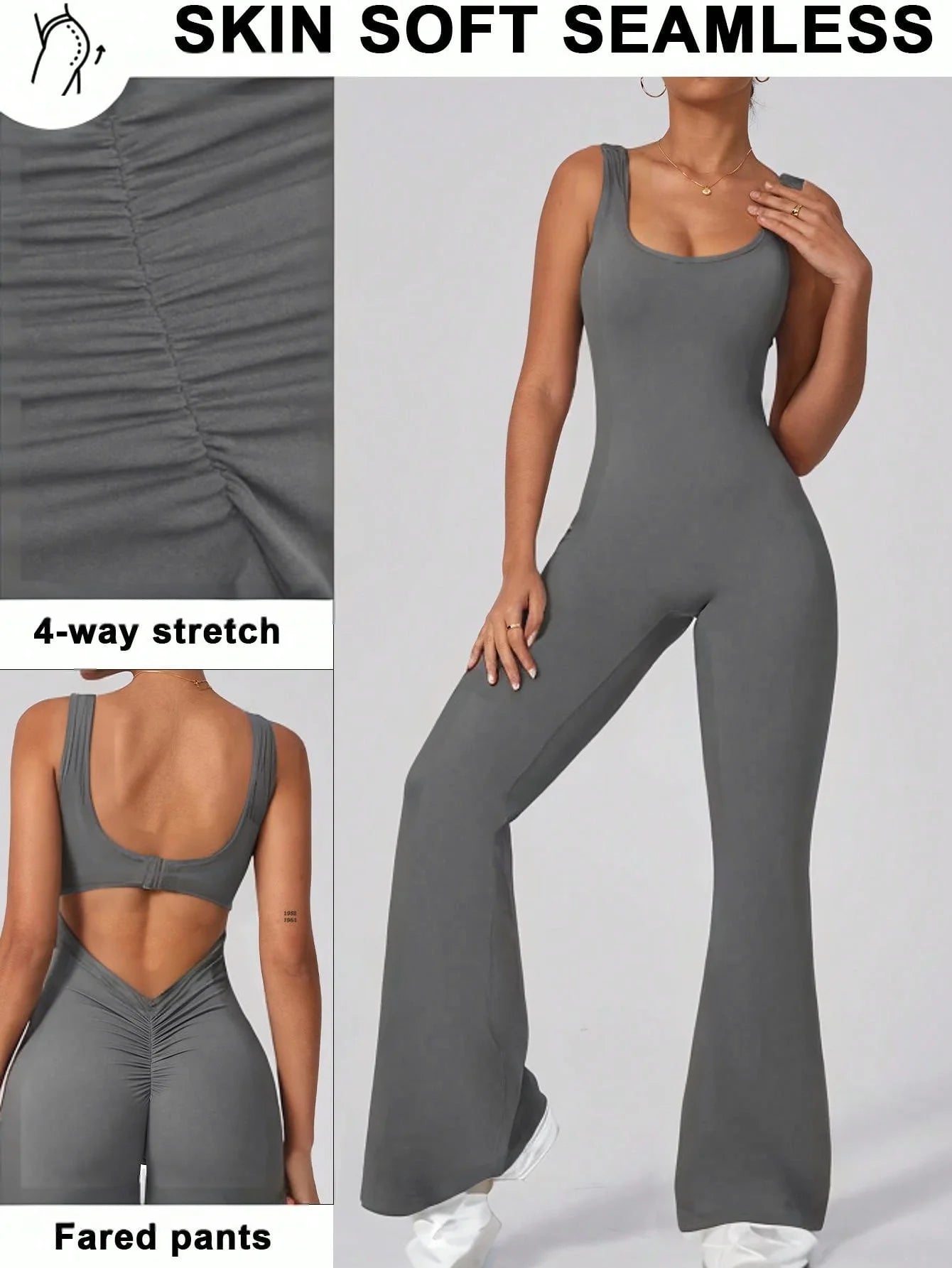 Soft Padded Backless Yoga Jumpsuit