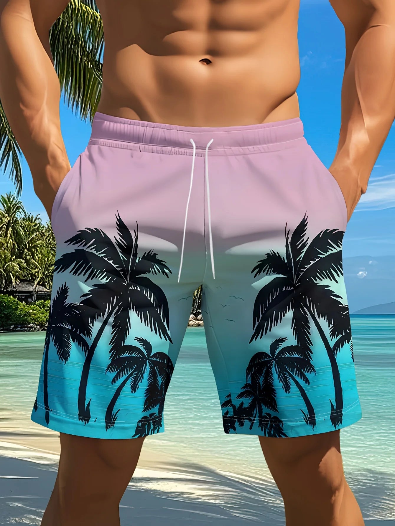 3D Palm-Print Quick-Dry Surf Shorts