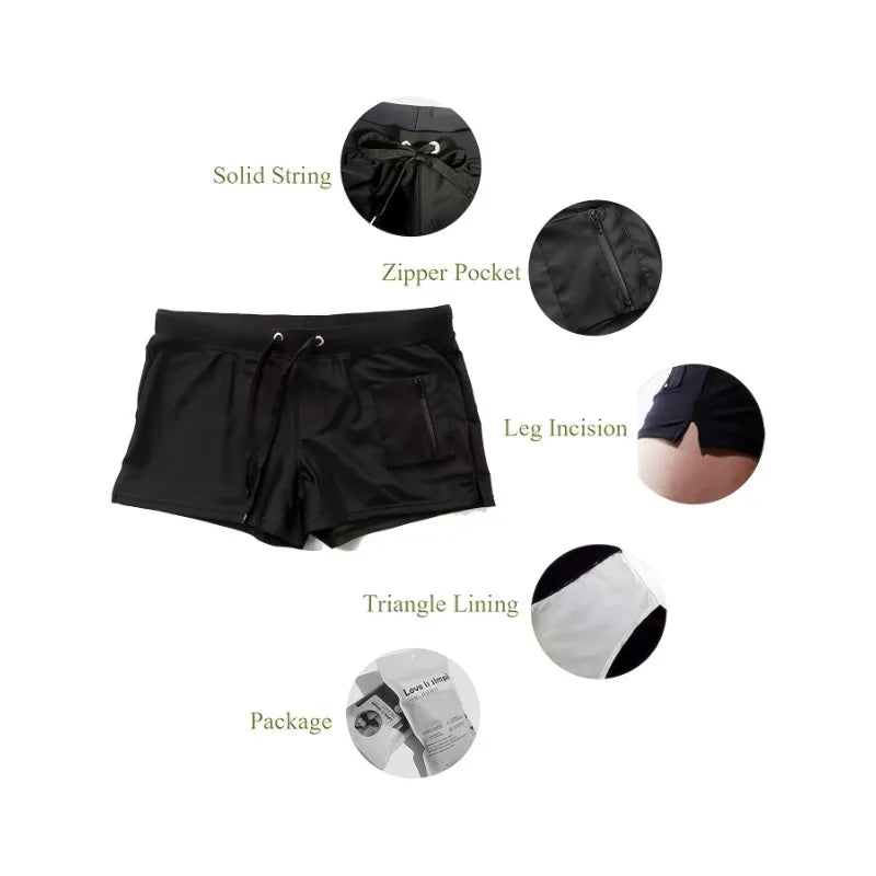 Stretchy Quick-Dry Zip Swim Trunks