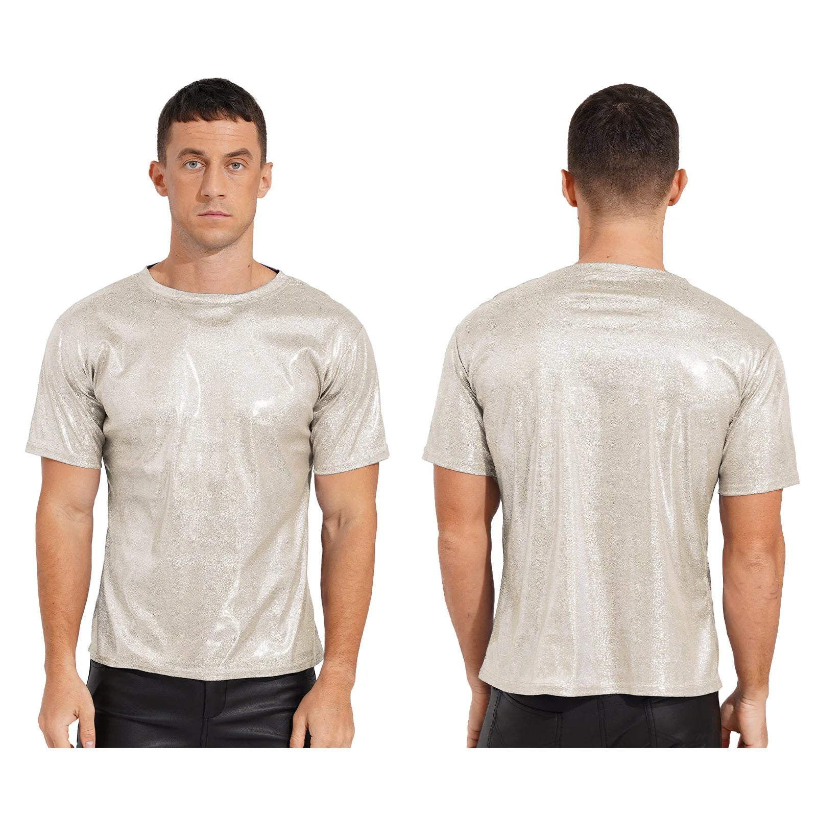 Mens Shiny Top Short Sleeve T-shirt for Rave Party Club