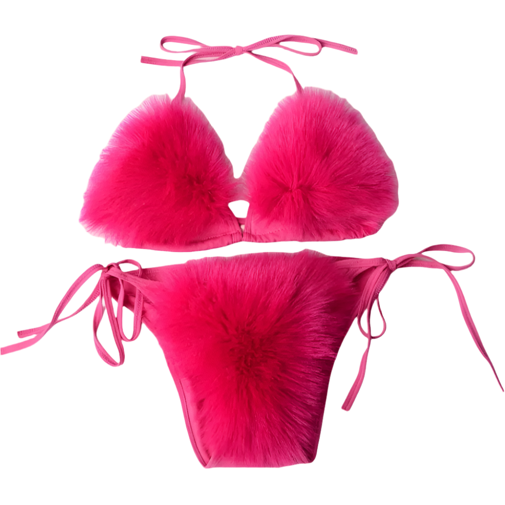 Fur-Embellished Triangle Bikini