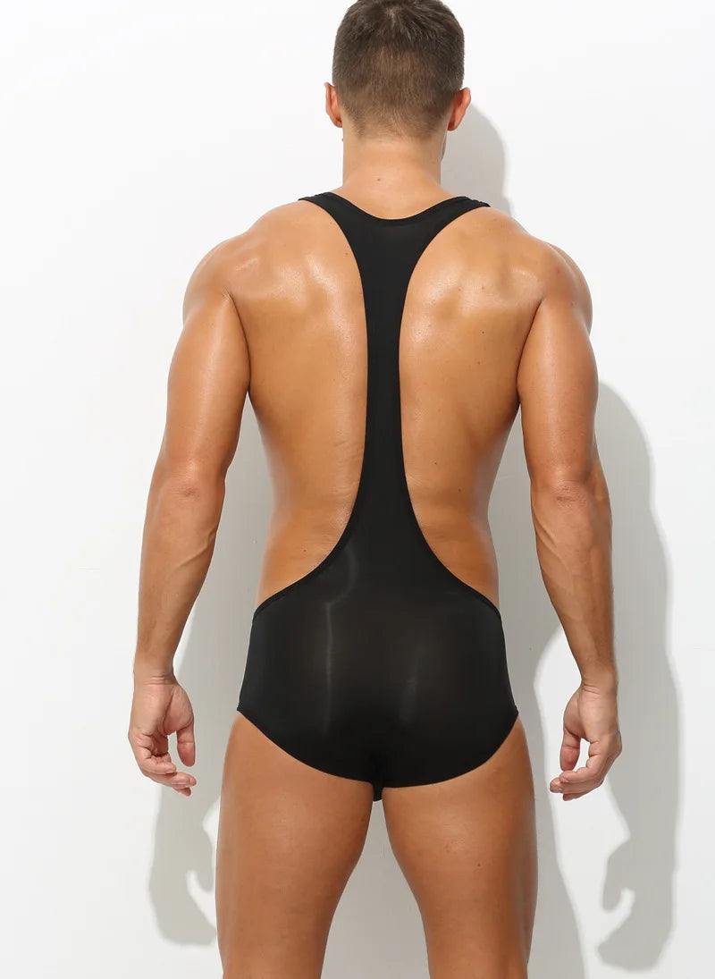 Mens Bodysuit Sleeveless Stretchy Underwear Leotard Jumpsuit