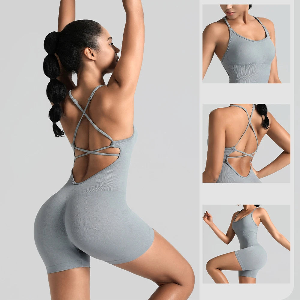 Hollow-Out Suspender Yoga Jumpsuit