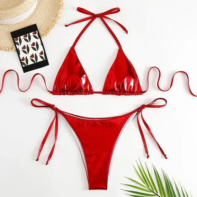 Shimmer Lace-Up Triangle Bikini