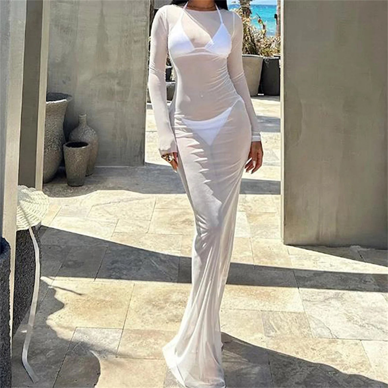 Sheer Mesh Maxi Coverup