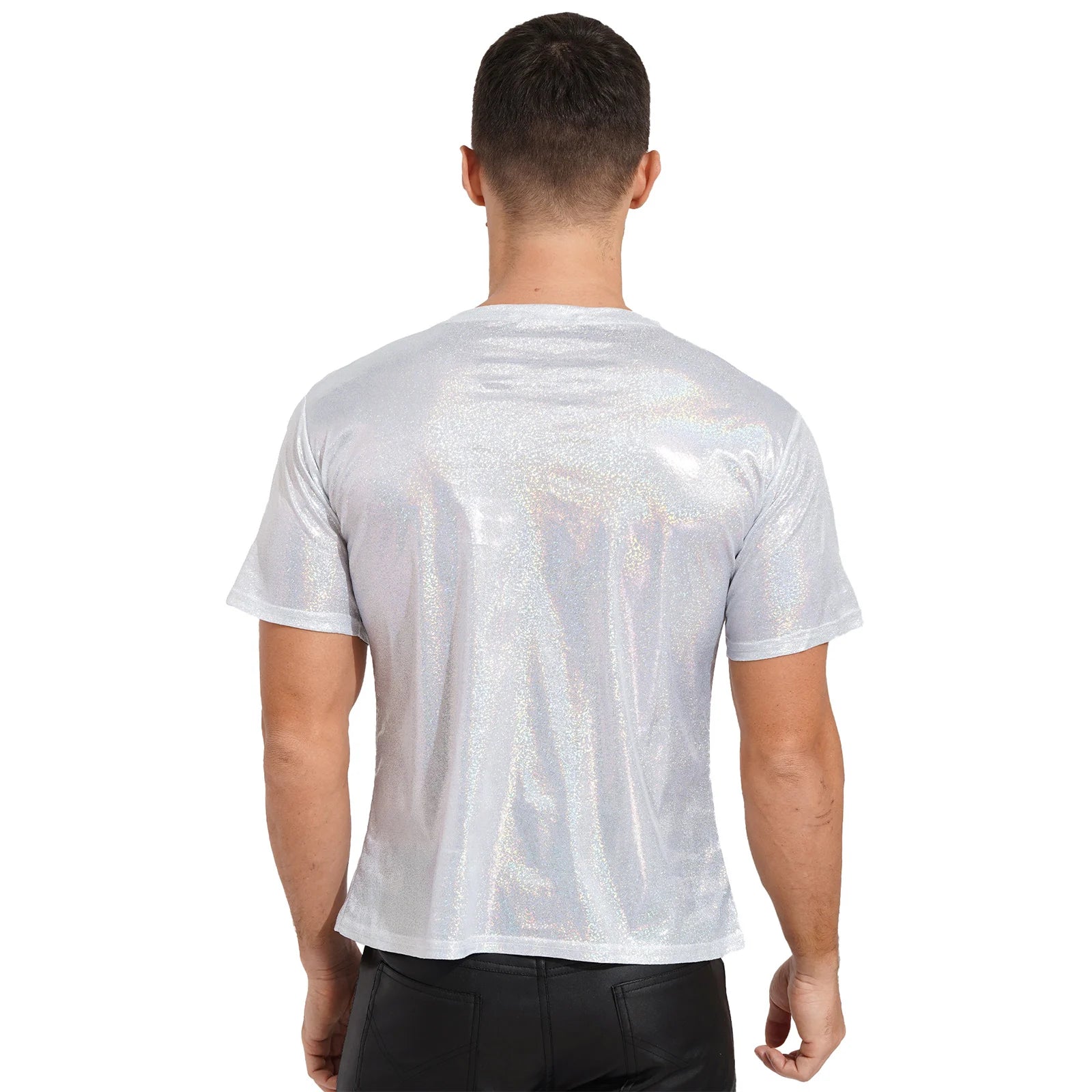 Mens Shiny Top Short Sleeve T-shirt for Rave Party Club